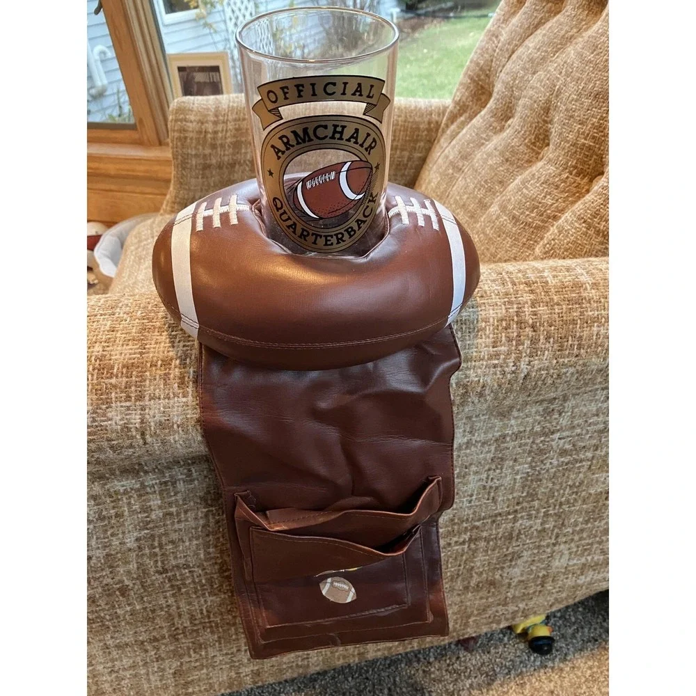 Vintage 1992 Stotter TV Armchair Quarterback Football Caddy Remote Holder Glass